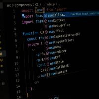 Side shot of a code editor using react js and its hooks